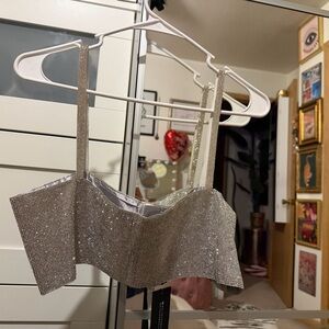 White Fox Boutique Silver Rhinestone Top